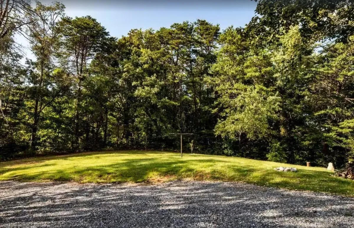 The image captures a wide expanse of lush green grass bordered by mature trees and includes a clothesline, all under a tranquil sky. The openness of the space invites outdoor play, picnics, and pets, resonating with family-friendly activities.